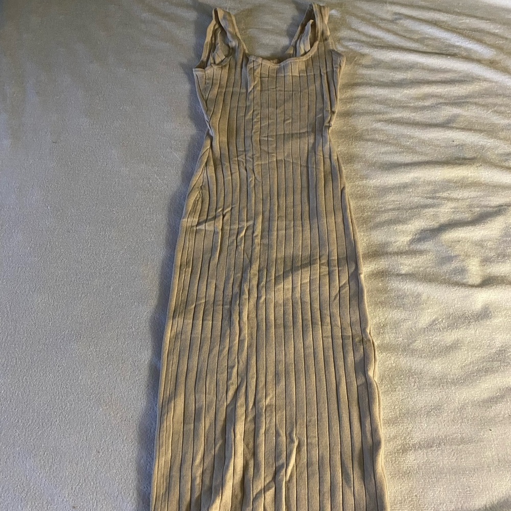 Ribbed Bodycon Dress (Small): Cream Color